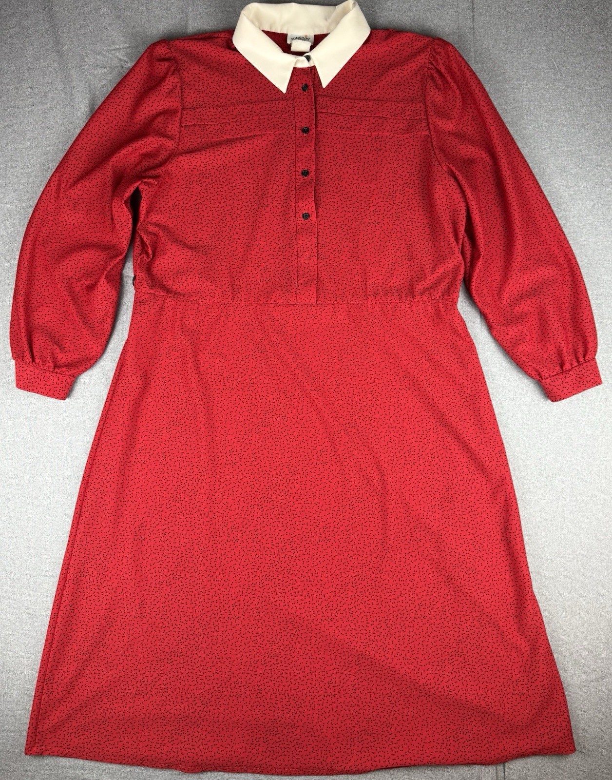 Vintage 80s Sunshine Alley Red Midi Shirt Dress Size 12 Collared Secretary