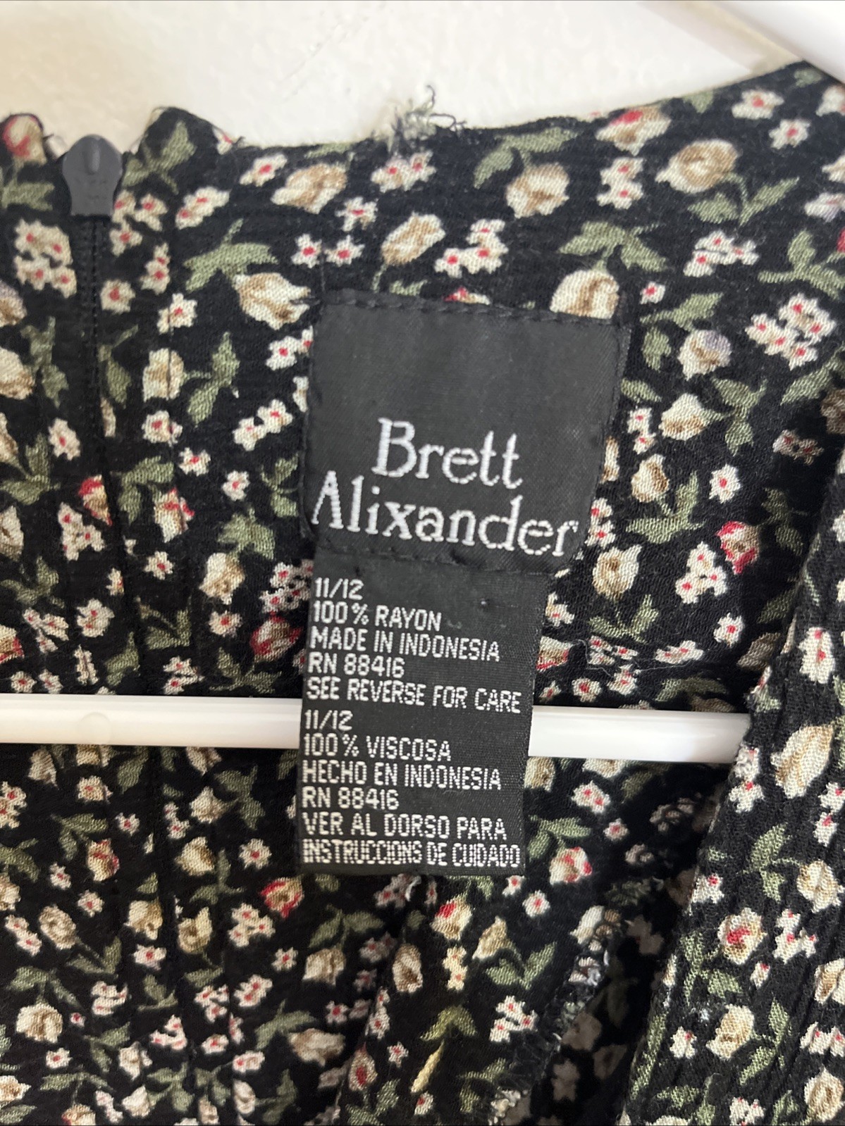 Vintage Brett Alixander Dress 11/12 Corset Tie Front Black Floral Red Green