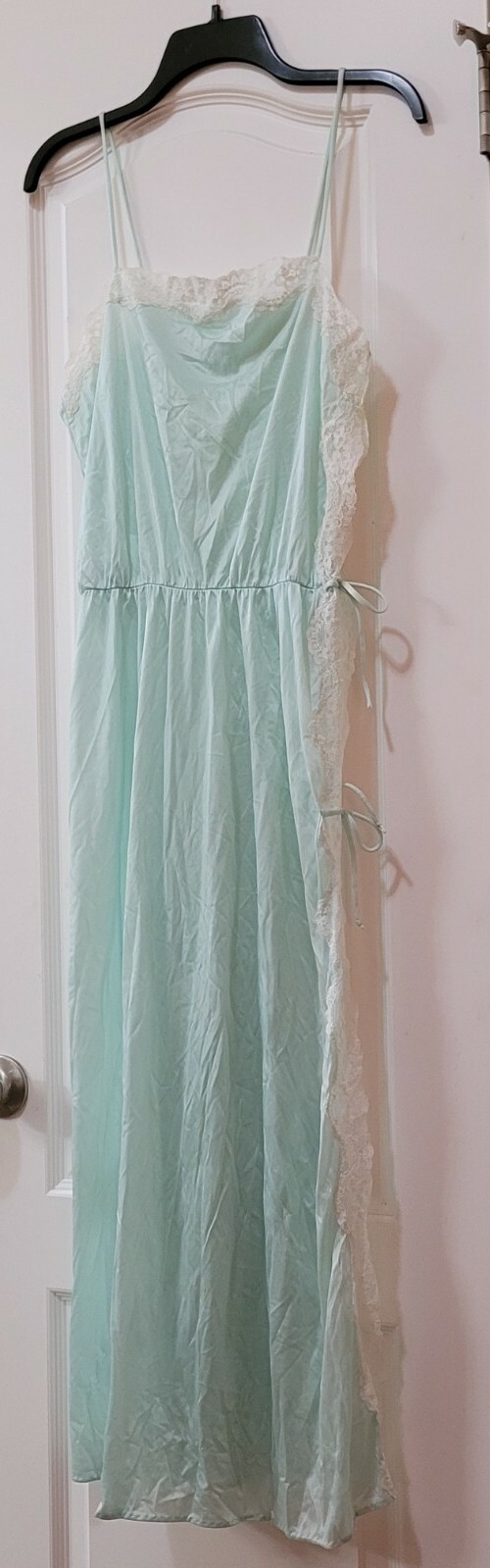 Vintage Avon Fashions Lingerie Mint Green Nightgown Side Tie Size Small Chemise
