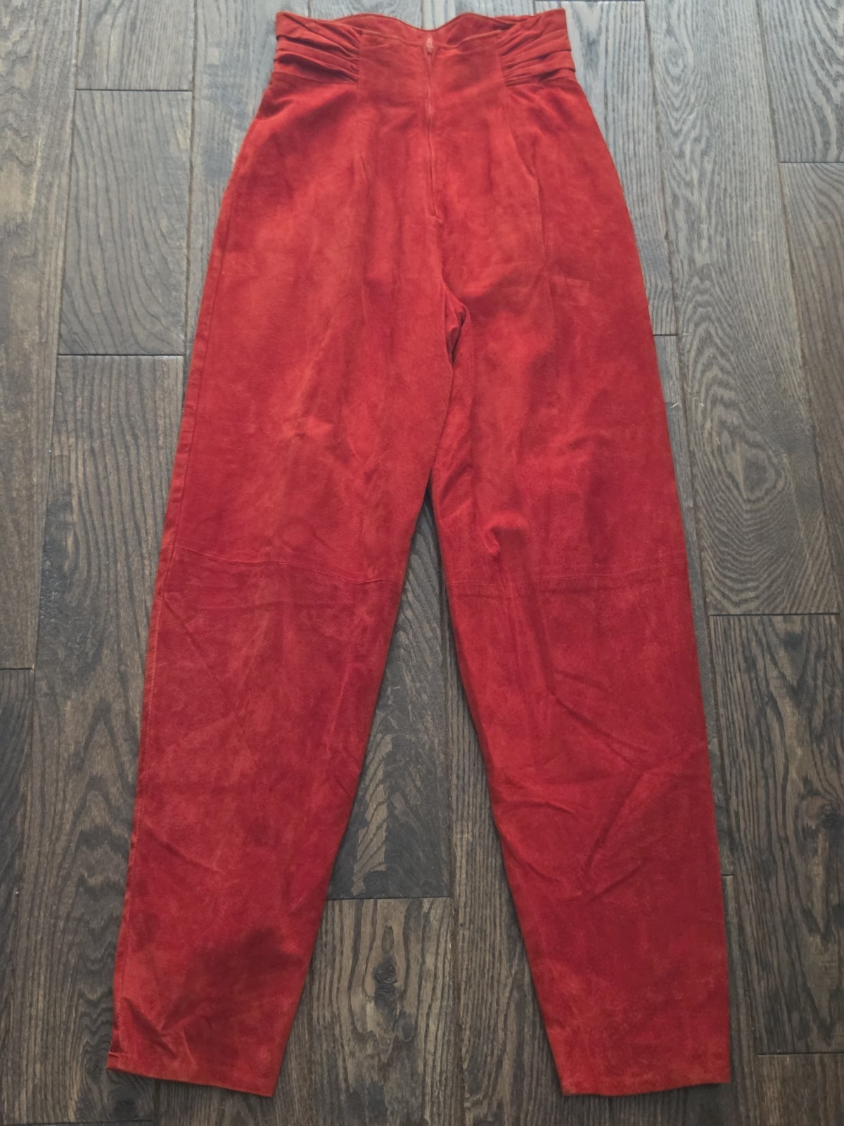 Vintage Firenze Santa Barbara Red Suede Leather High Waist Tassel Pants Women’s
