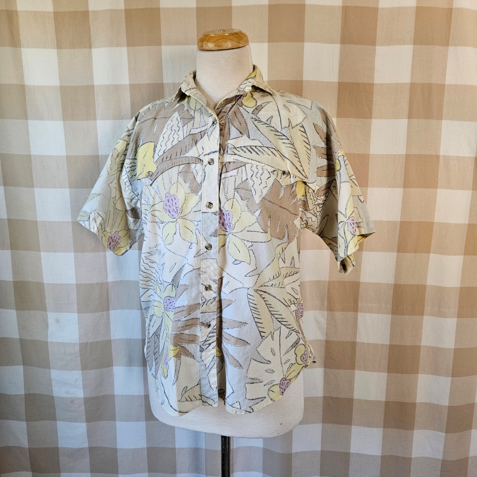 Vtg 80s Circle T by Marilyn Lenox Western Hawaiian Tropical Floral Shirt L