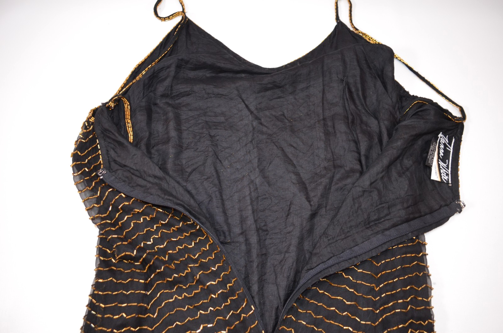 Vanna White Original Silk Bead Tube Dress Womens M w/ Shawl Black & Gold