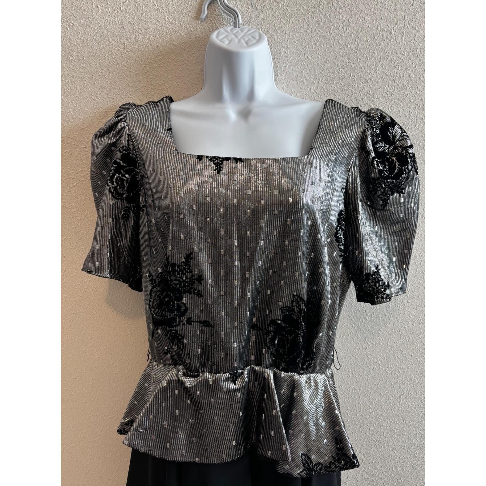 Vintage 80s Prom Lizzy & Johnny Dress Silver Black Metallic Velvet Whimsigoth