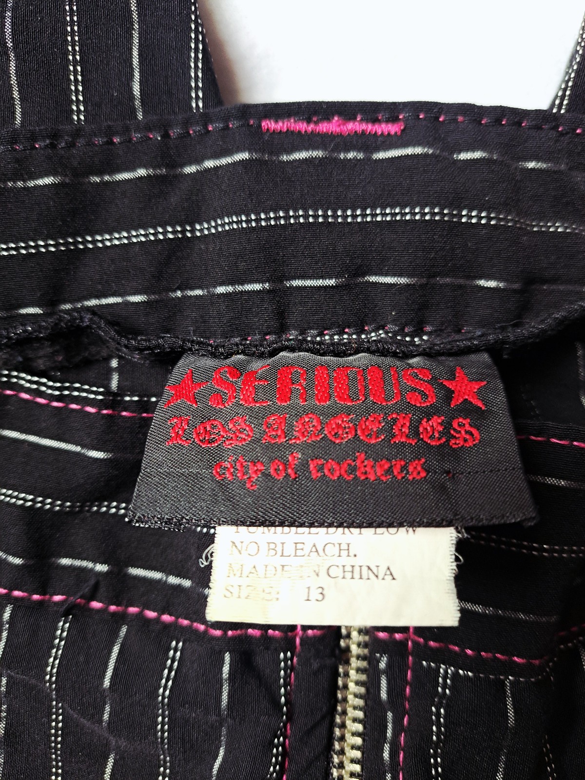 RARE VTG Serious Clothing Black Pink StretchPinstripe Bondage Capris Y2K size 13