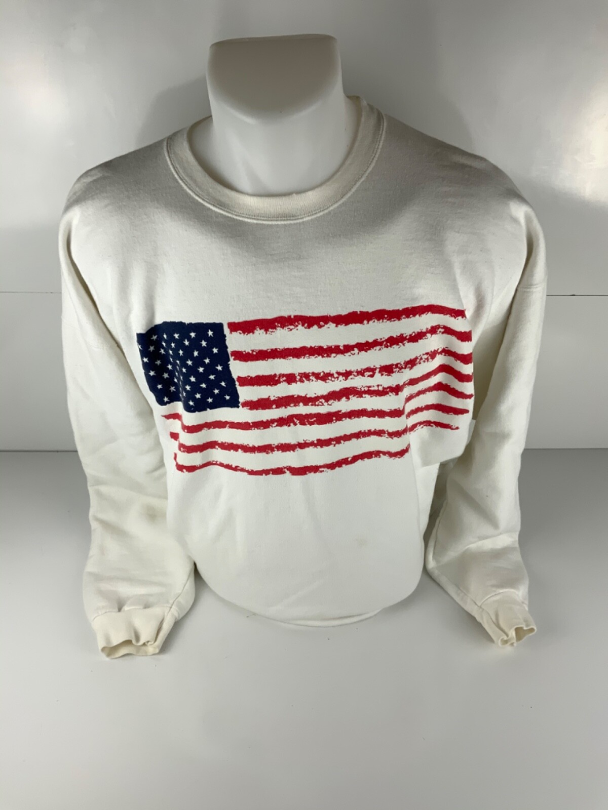 Vintage 80/90âs American Flag White Crewneck Sweatshirt Size X-Large USA XL