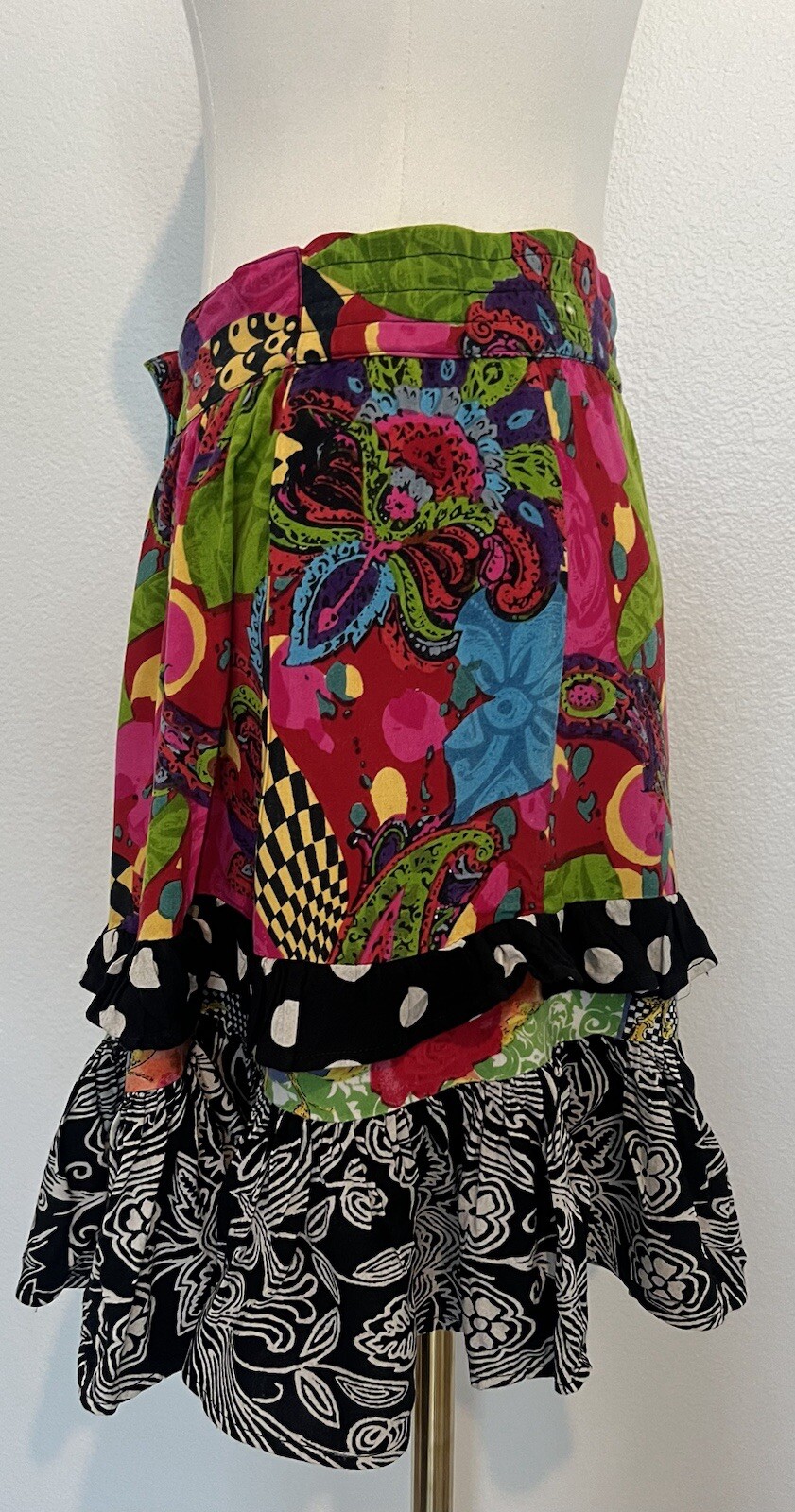 Vintage Urban Oasis Colorful Paisley Psychedelic Button Up Ruffle Skirt Sz Small
