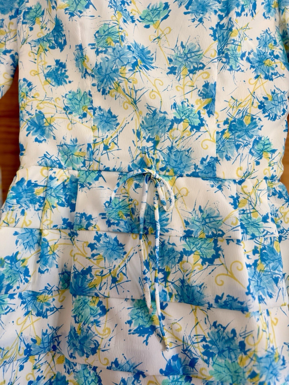 ILGWU Union Made 1960s Blue Yellow Floral Shirt Dress Mod GoGo MPN 602194