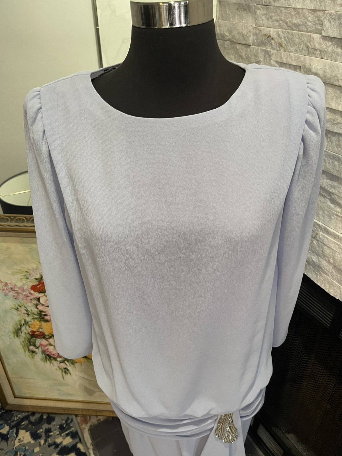 VTG URSULA Long Sleeve dress Drop Waist Sequin Appliqué Blue Size 8 Dressy
