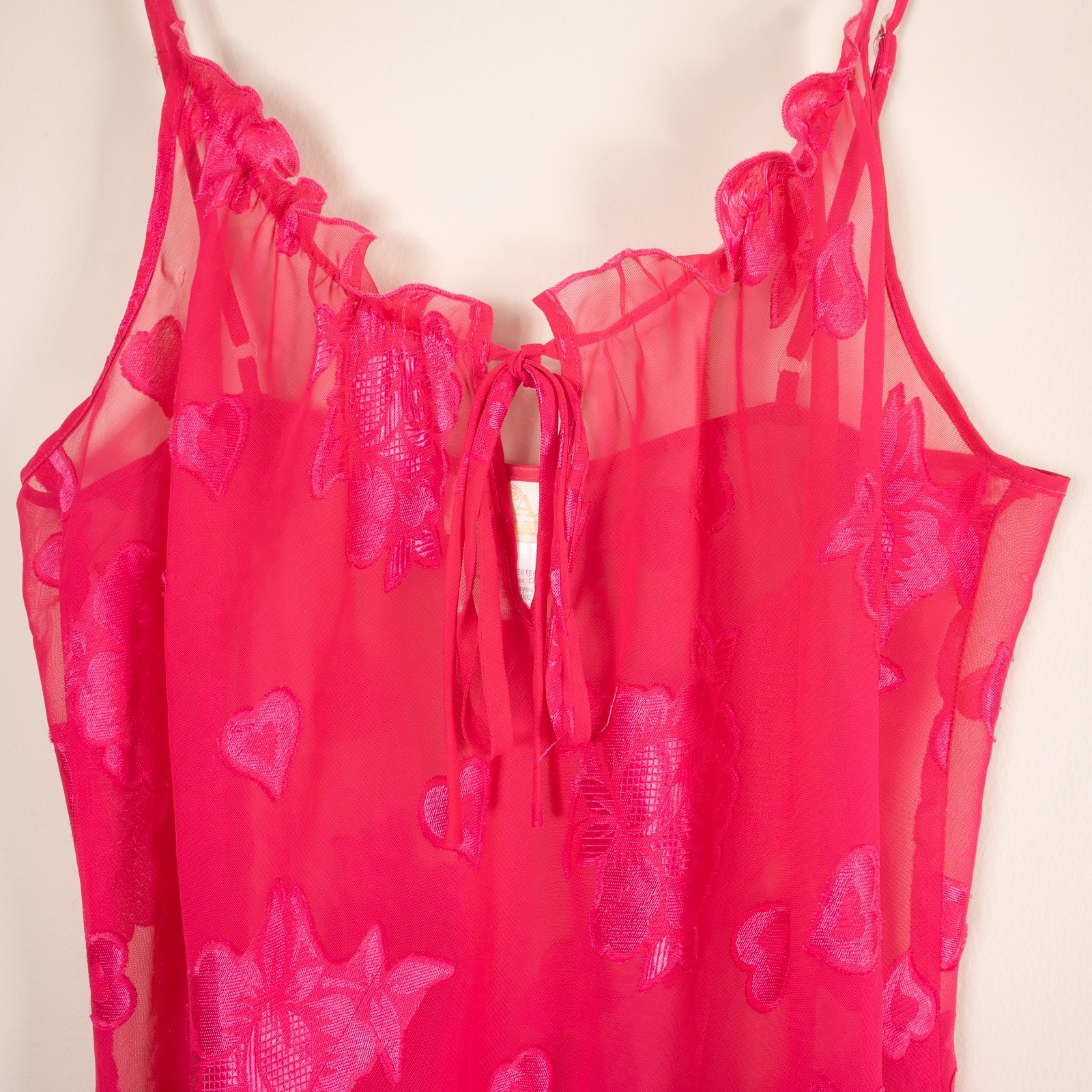 L.A. Intimates Nightgown Babydoll Chemise Hot Pink Ruffle Floral Nightie Sexy M
