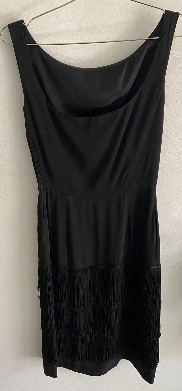 Vintage Black Dress 3 Layers Fringe On Lower Half Flapper Style Lined Size XS