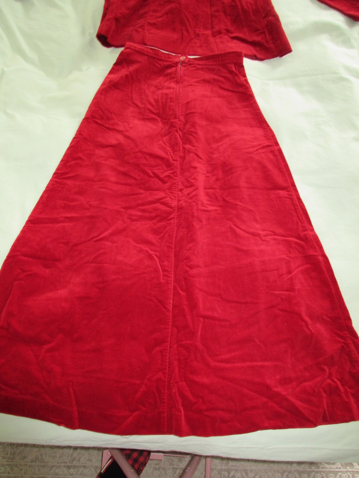 Vintage 90s Y2K Red Velvet Suit Jacket Skirt Long Size 4 / 6 TBL Christmas