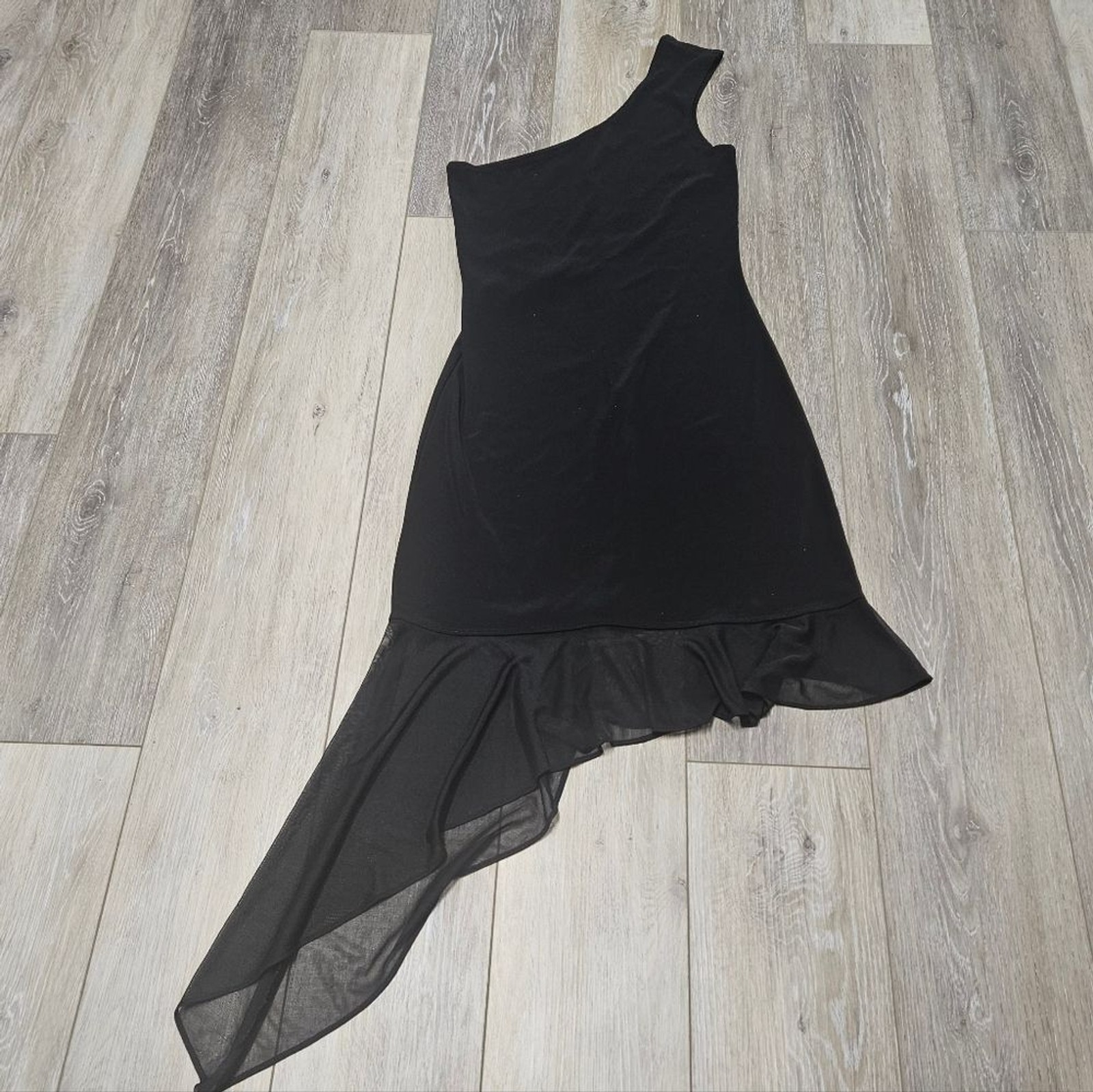 H.O.T. U.S.A. Vintage Y2K Black One Shoulder Mini Dress Ruffle Women’s Small
