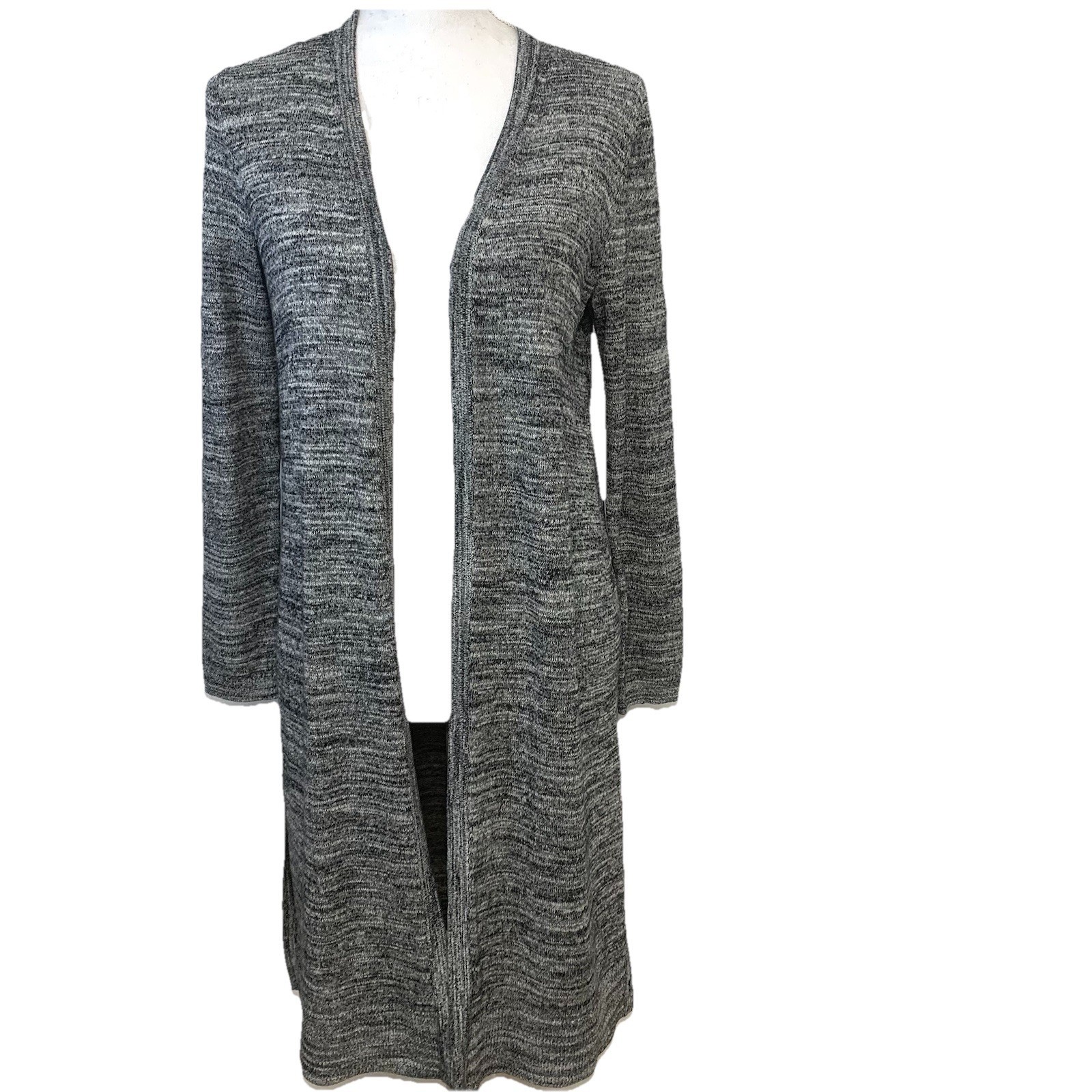 Talbots Long Line Cardigan Sweater Small Petite Heather Gray Stretch Cotton Blnd
