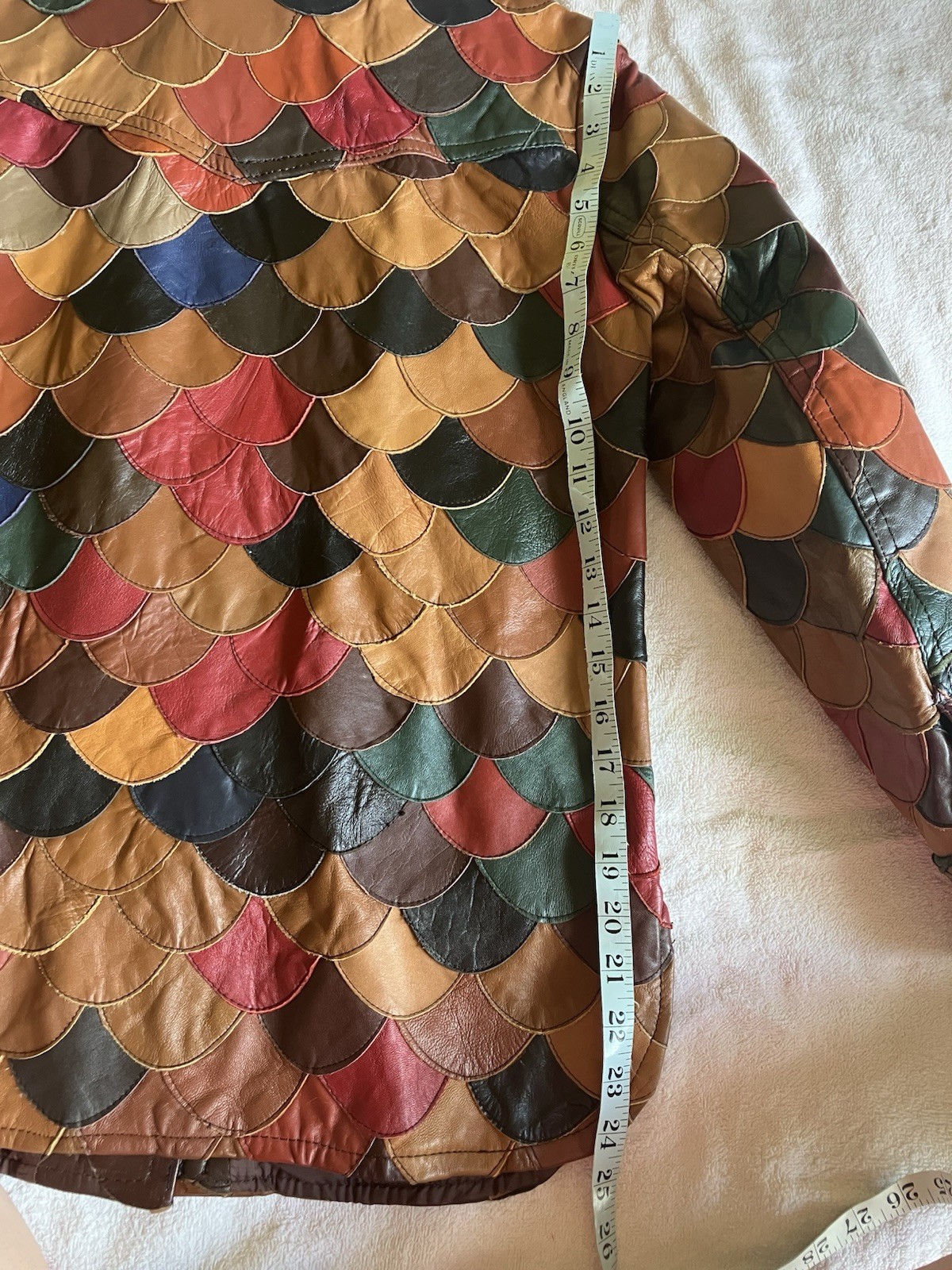 Vintage 70’s Multicolor Patchwork Leather Jacket Brown Red Green Blue Tan