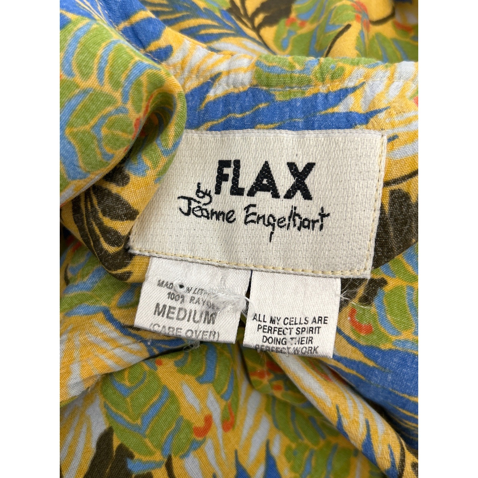 Vintage FLAX Maxi Dress Tropical Floral Bohemian Lagenlook Summer Boho Coastal