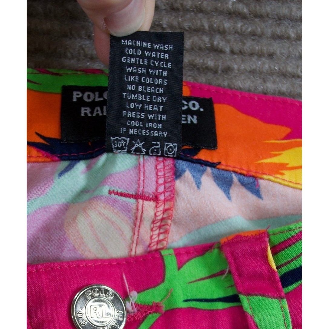 Vintage Polo Jeans Ralph Lauren Pink Hawaiian Hibiscus Floral Capri Pants Size 4
