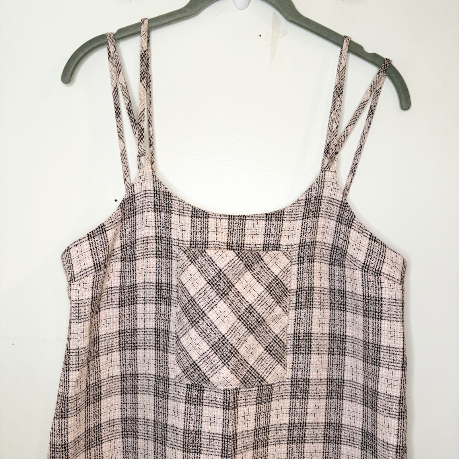 Vintage Channcey’s Grunge Plaid Check Mini Dress 90s Pinafore Pink Black 5