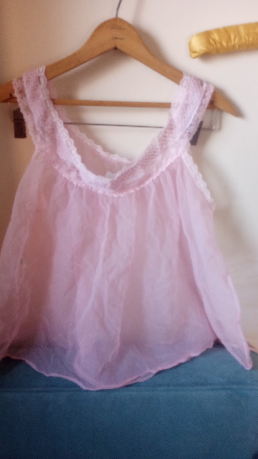 VTG 60s Glencraft USA Lingerie Sheer Babydoll Night Sexy Top Peignoir pink L **