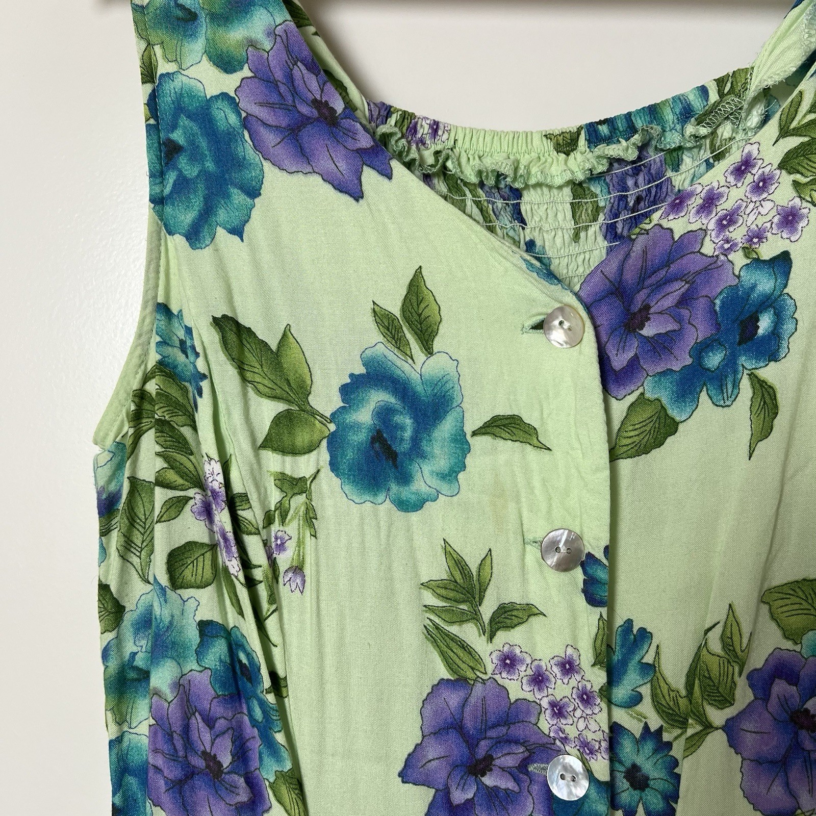 BFA Classics Vintage 90s Floral Tank Maxi Dress Pale Green Purple & Blue Flowers