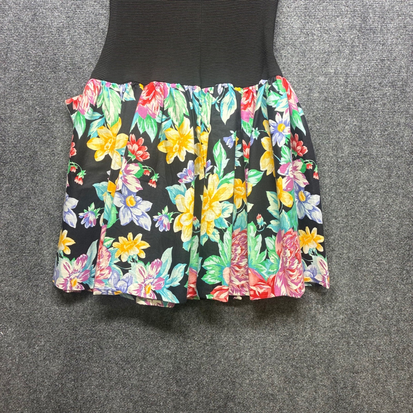 Vintage 80s Huey Waltzer for Darcy Floral Bow Drop Waist Dress 7/8 Mock Neck
