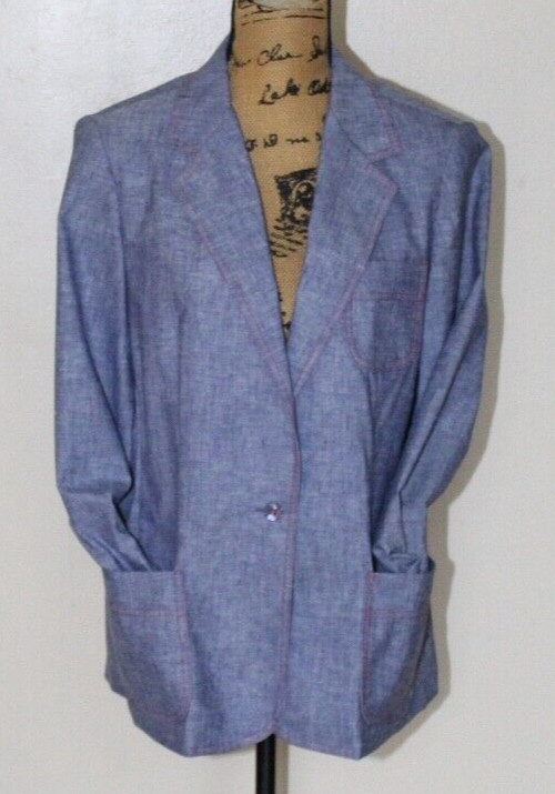 Vintage 70s Country Suburbans Blue Chambray Red Stitching Blazer Women’s M/L