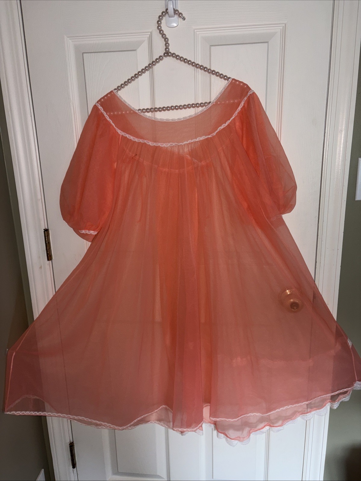 Vtg LISETTE Lingerie Sheer Nylon Chiffon Peignoir Robe Small Coral