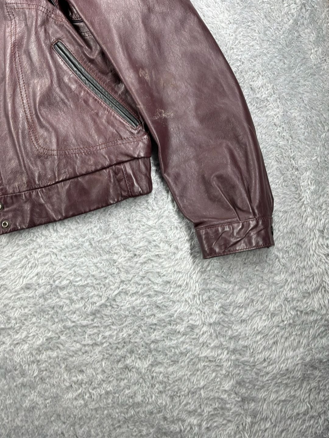 Vintage 80s Lesoleil Burgundy Wine Leather Jacket Size 11/12