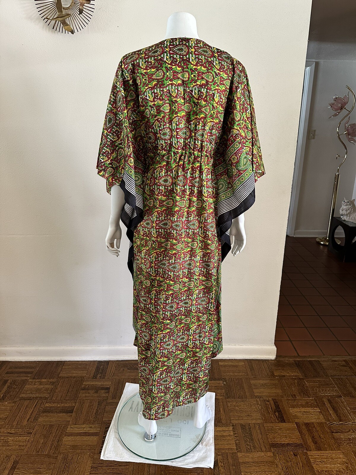 70s Handfabs Indian Block Print Caftan Dress Maxi Mumu Beach Cabana Pool 80s VTG