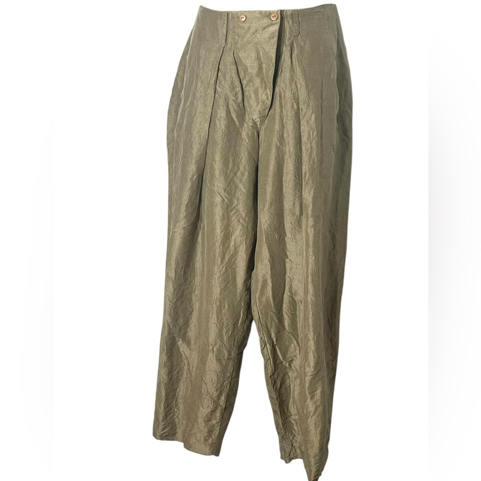 Vintage 80s Silk Set Padded Shoulder Power Suit Camel Tan Utility Pants M
