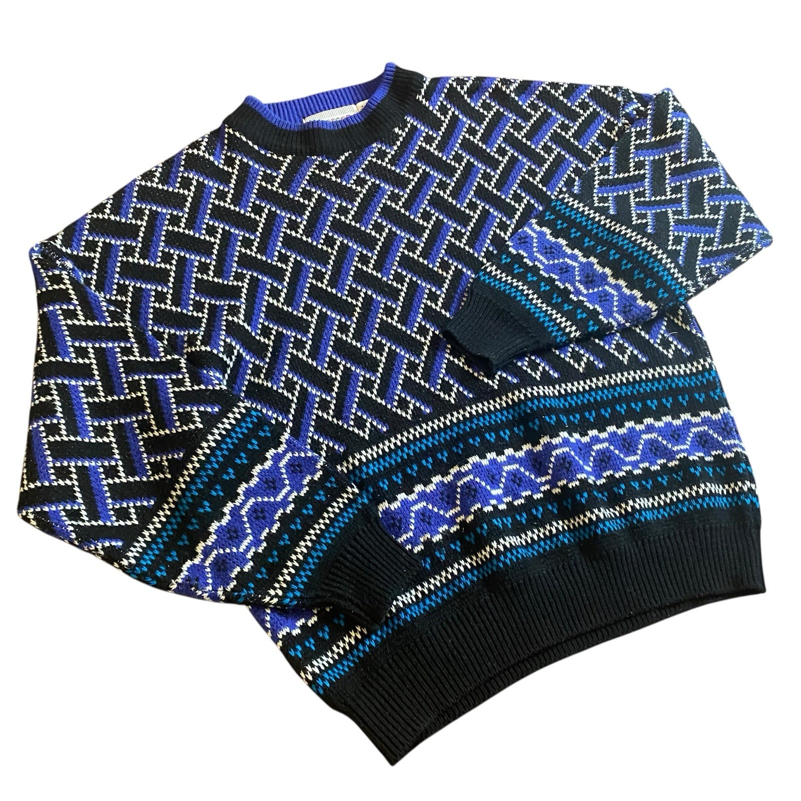 McGregor Knit Fisherman Sweater VTG XL Geometric Crewneck Pullover Abstract