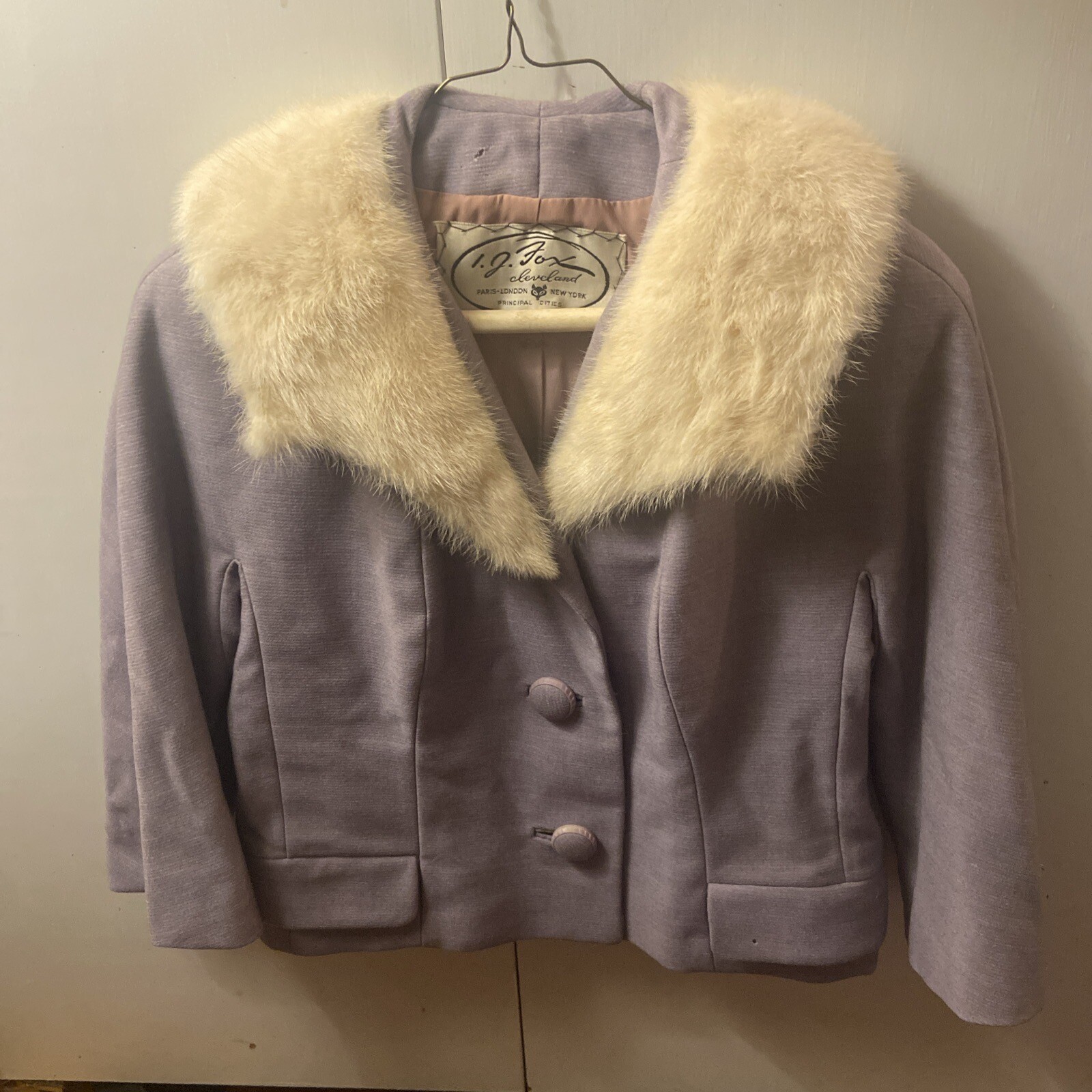 60’s Ladies Suit-Golet Original Suit-White Mink Collared-I.J Fox ‘Golet Original