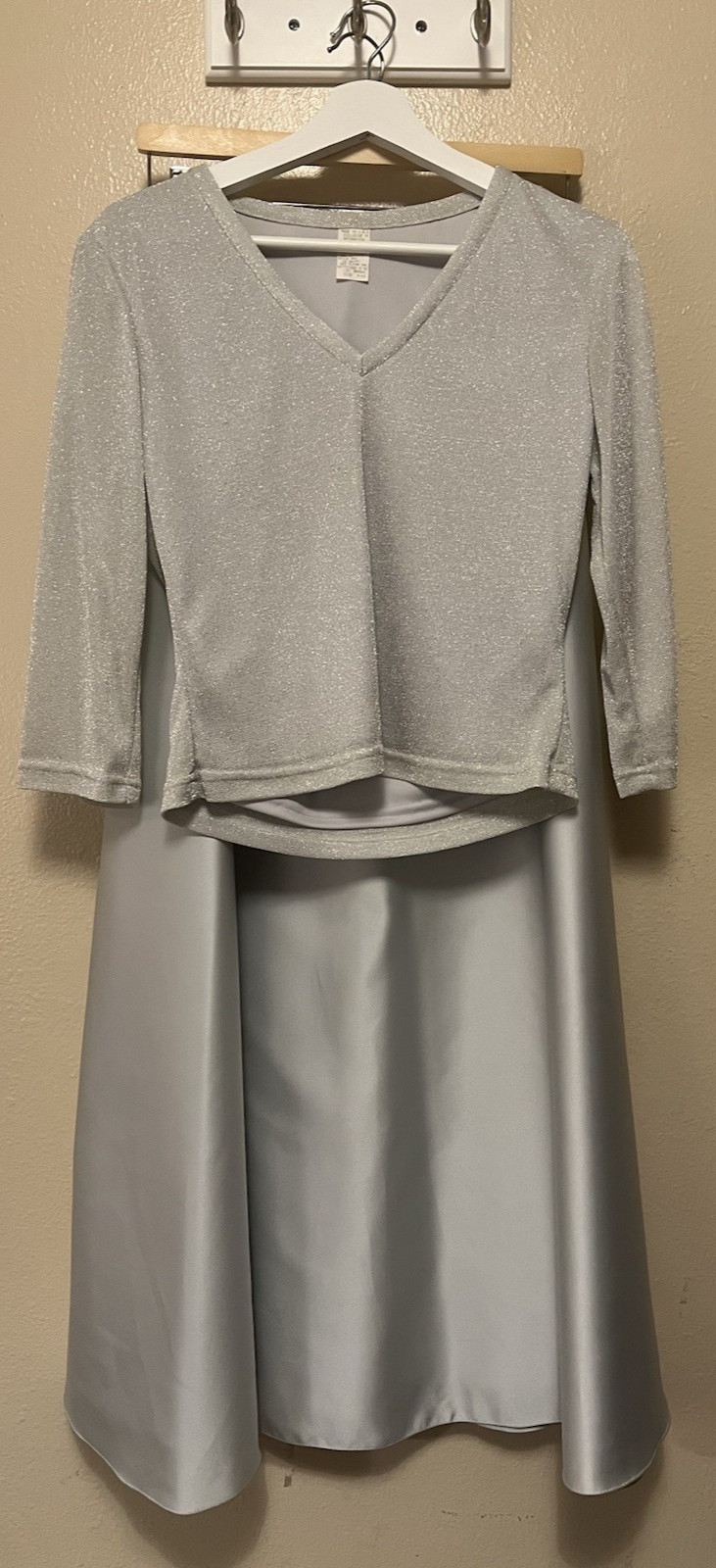 Vtg Silver Lurex Top and Satin Maxi Skirt Formal Party Set 2 Pc Women/Jr Sz 9-10
