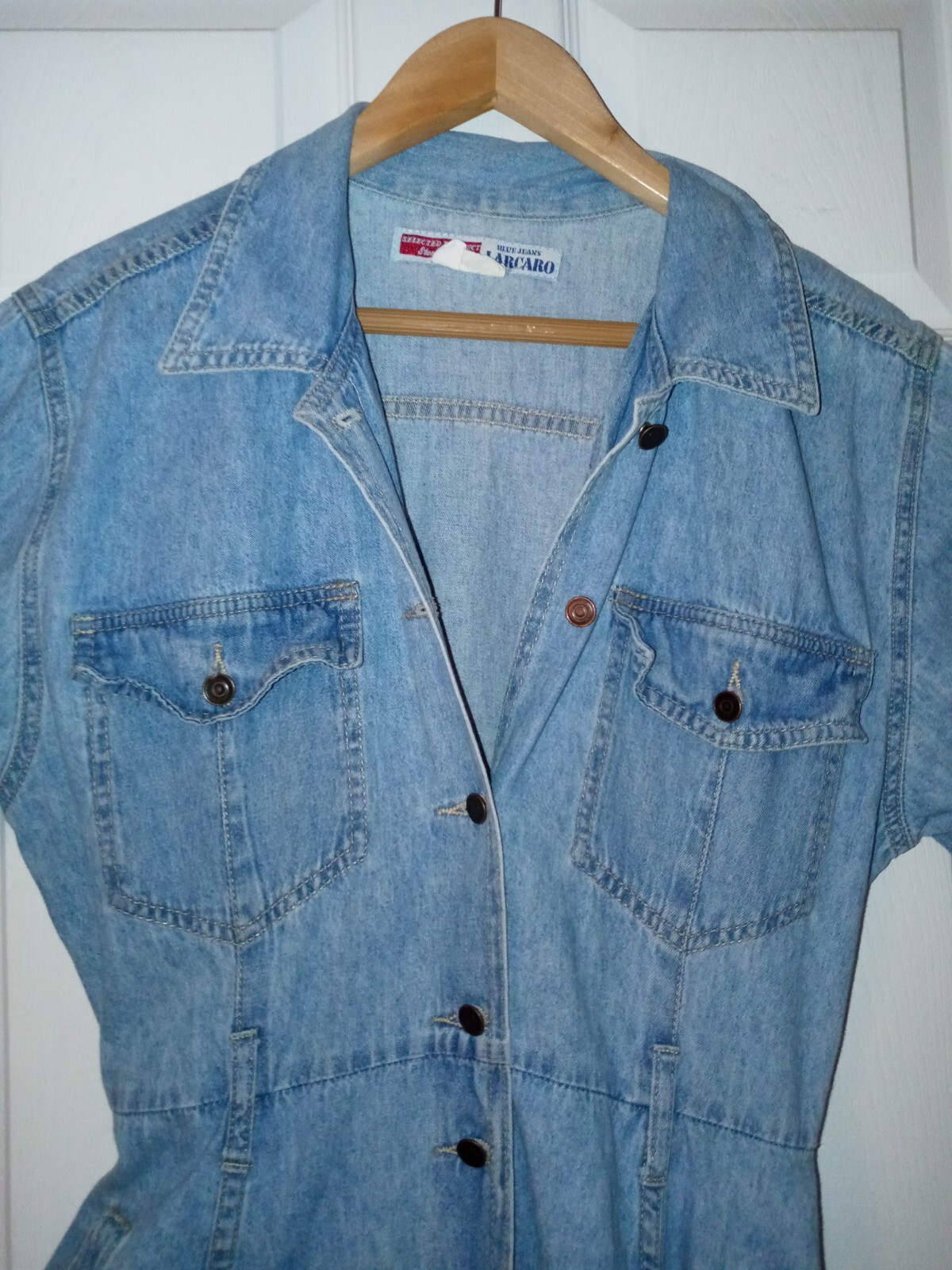 VTG 1980 J Acaro dress long slvs long 100% cotton blue jean denim button frnt S