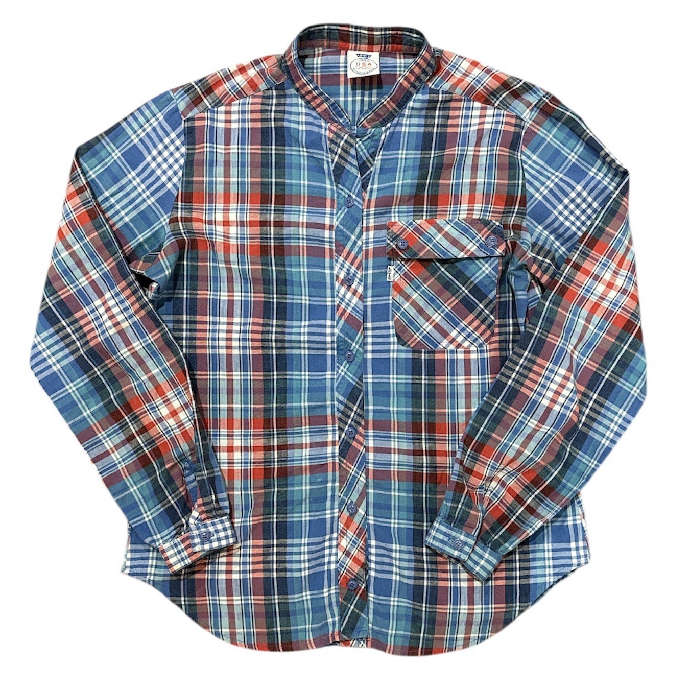 Vintage Levis Button Down Shirt Plaid Wmns Sz S Exclusive Olympic Games USA 80s