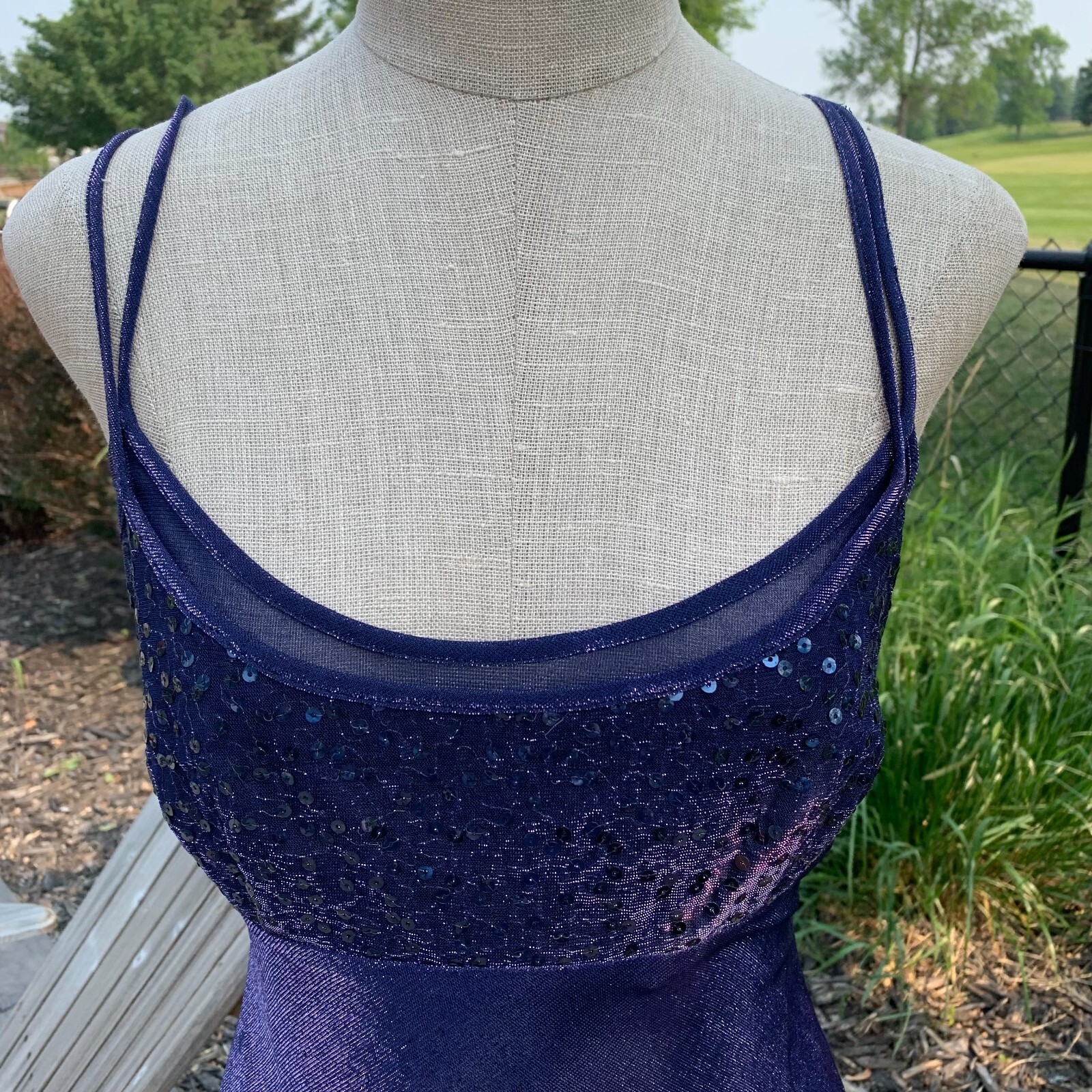 Vtg Morgan & Co Linda Bernell Maxi Dress Formal Gown 11 Purple Iridescent Fairy
