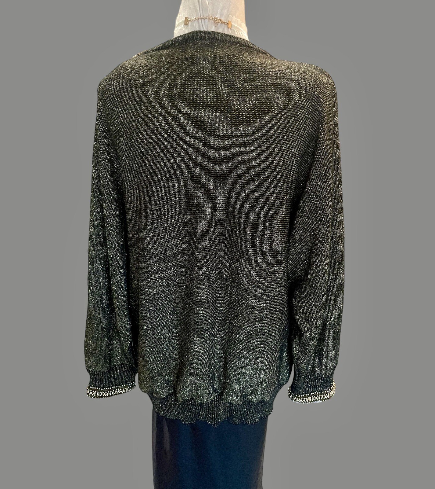 Vintage Sweater McBling Pearl Beads Glam Fairy Goth Evening Knitwear Gold Foil L