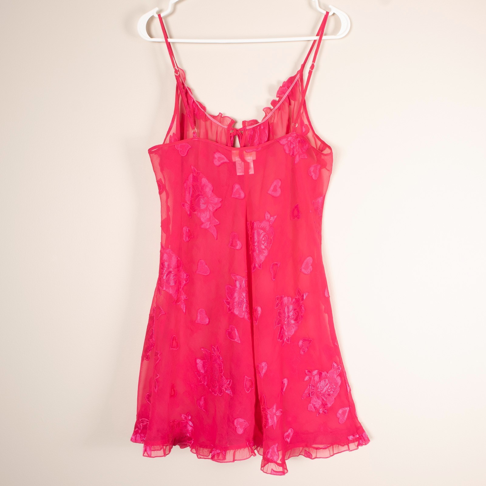 L.A. Intimates Nightgown Babydoll Chemise Hot Pink Ruffle Floral Nightie Sexy M