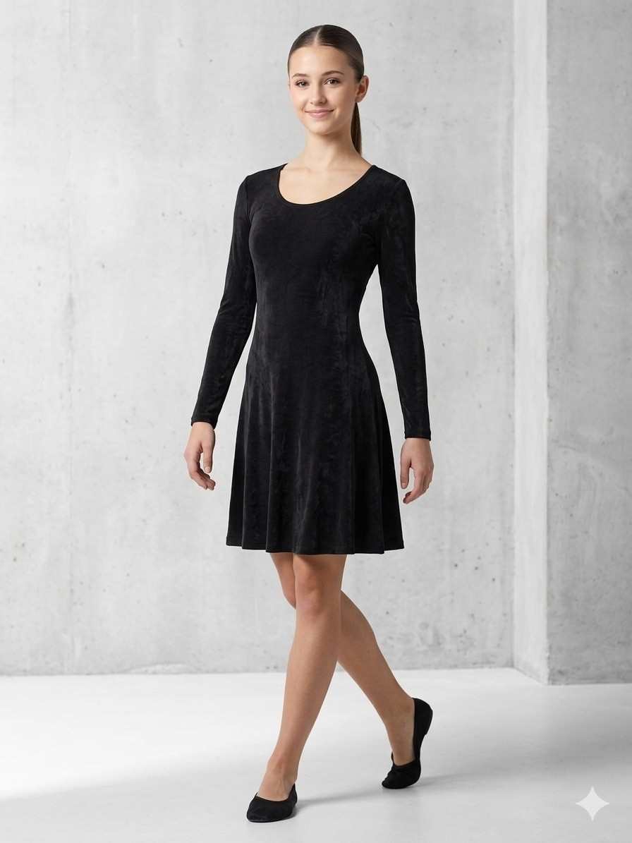 Vintage Jump Apparel Co Black Liquid Knit Dress Small Acetate Lycra Flared 90s