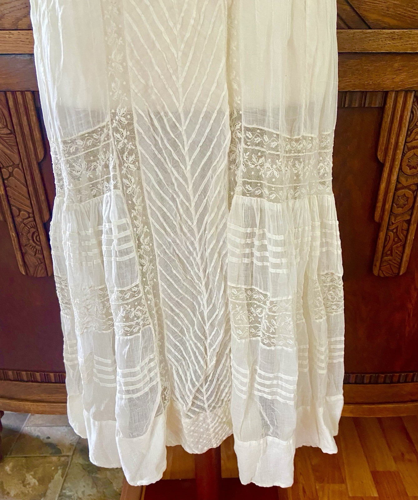 1907 Antique Embroidered Edwardian Era White Muslin Lace Dress “Hazel Slifir” 13