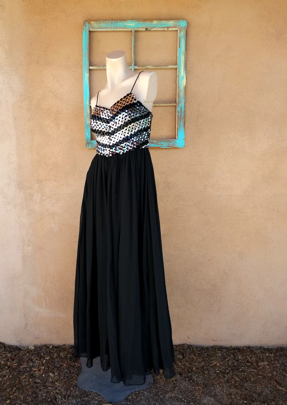 Vintage Joy Stevens Dress Sequined Disco Skinny Straps Sz