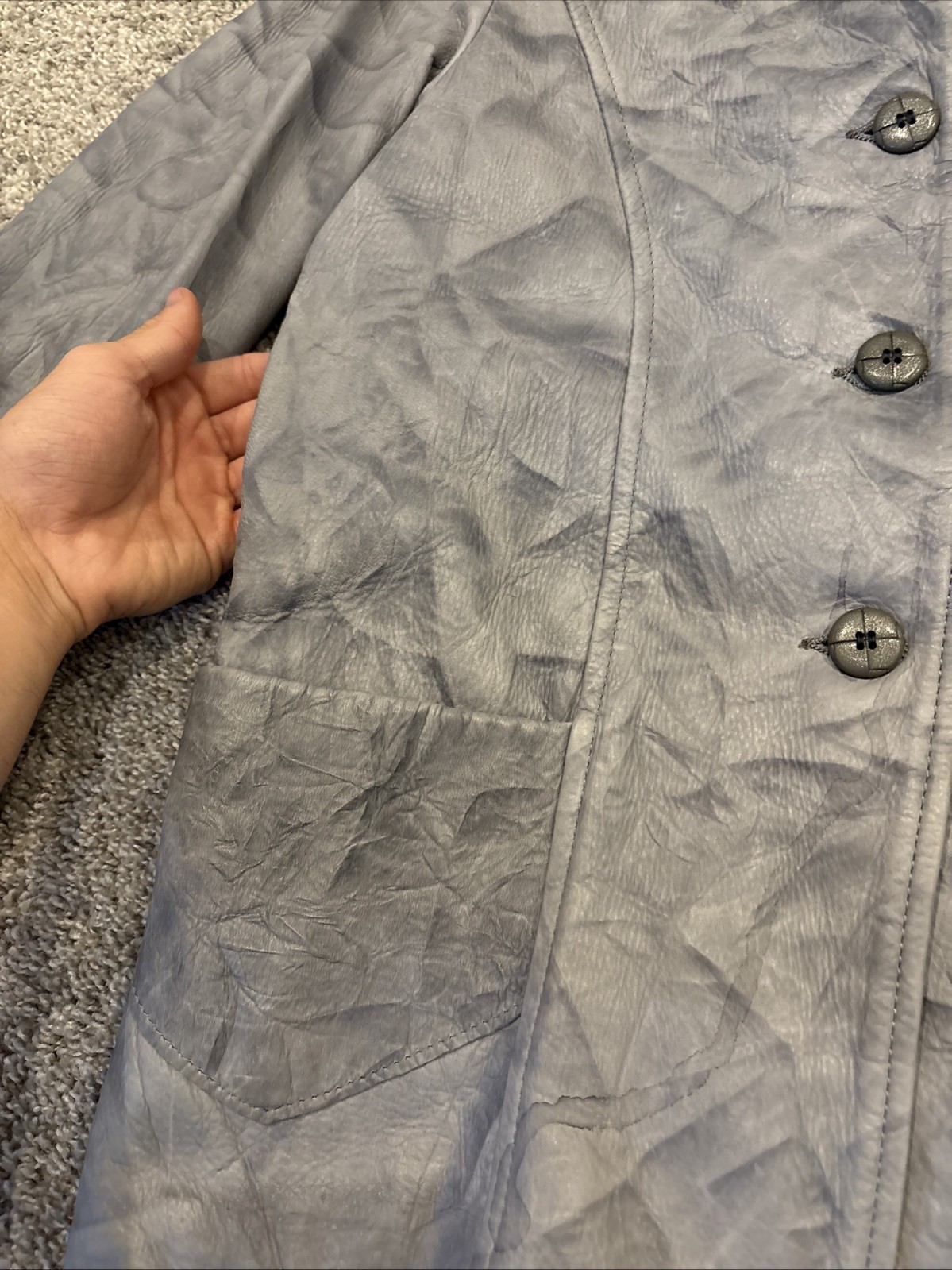Vintage Midwestern Sport Button Gray Leather Deerskin Jacket Made In USA 34/10