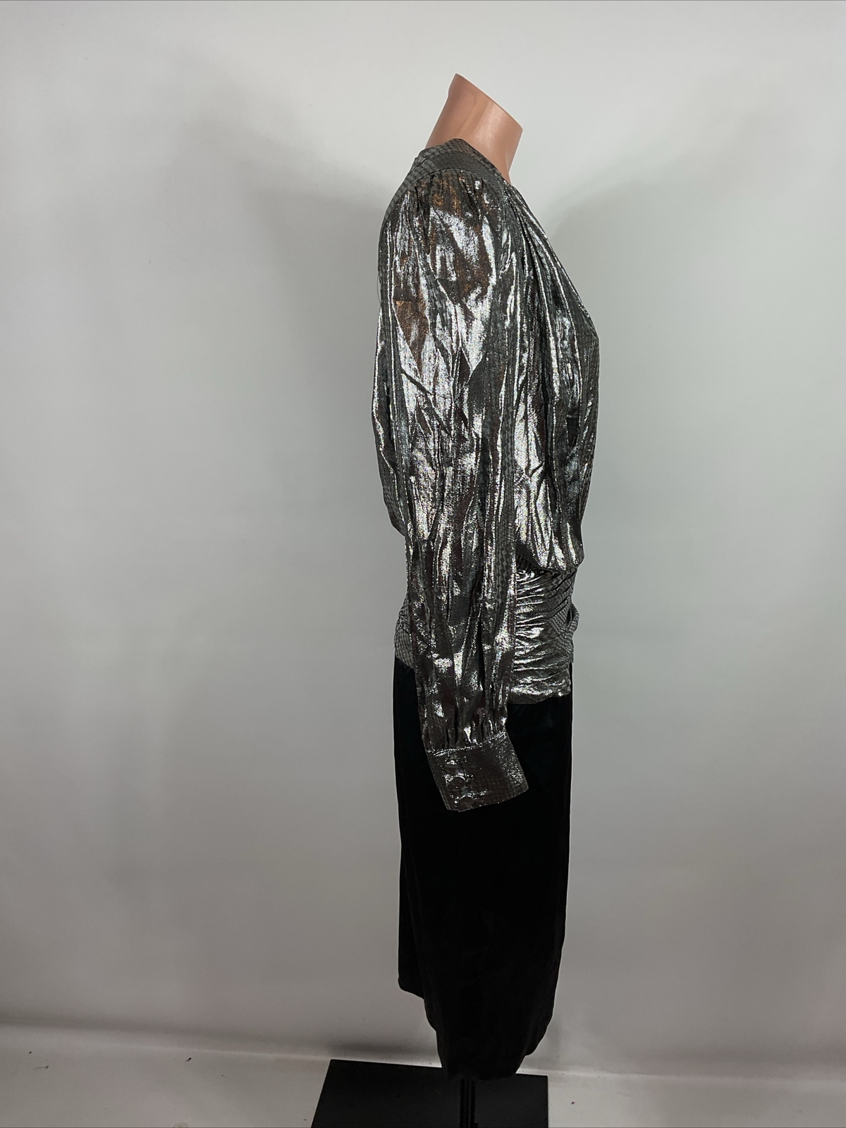 Vintage 80s Prom Dress Gown Puffy Sleeve Shiny Lame Satin Cocktail Evening 12