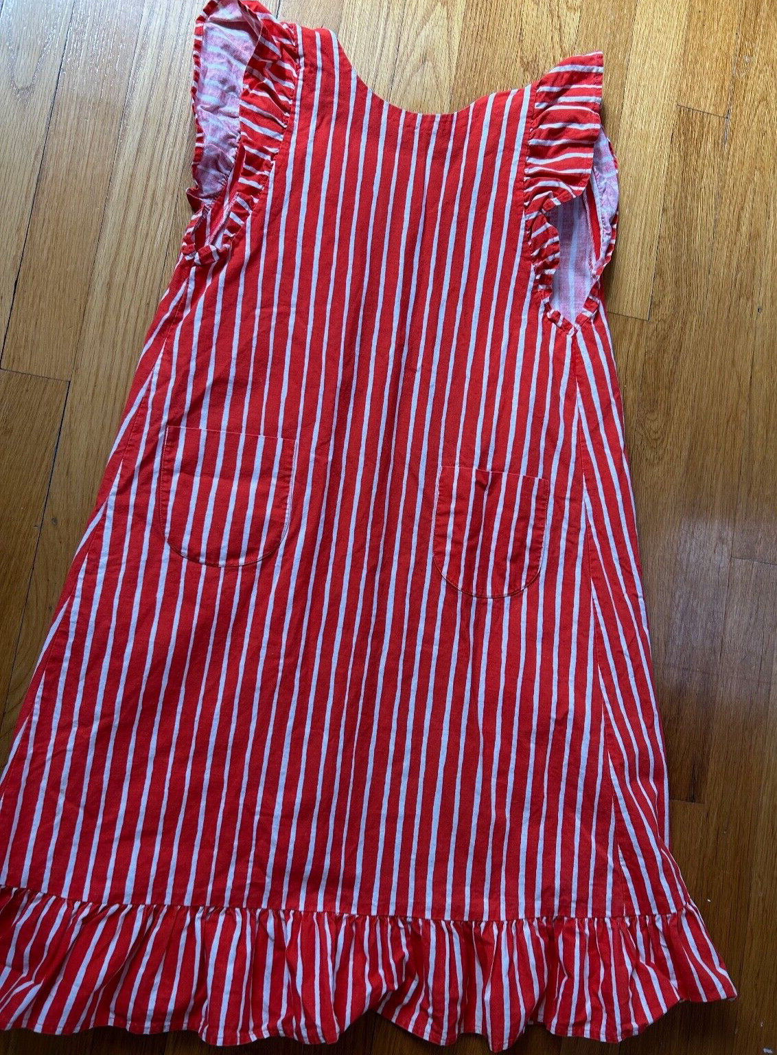 vtg red orange white stripes print Marimekko DRESS piccolo jokapoika shirt – 120
