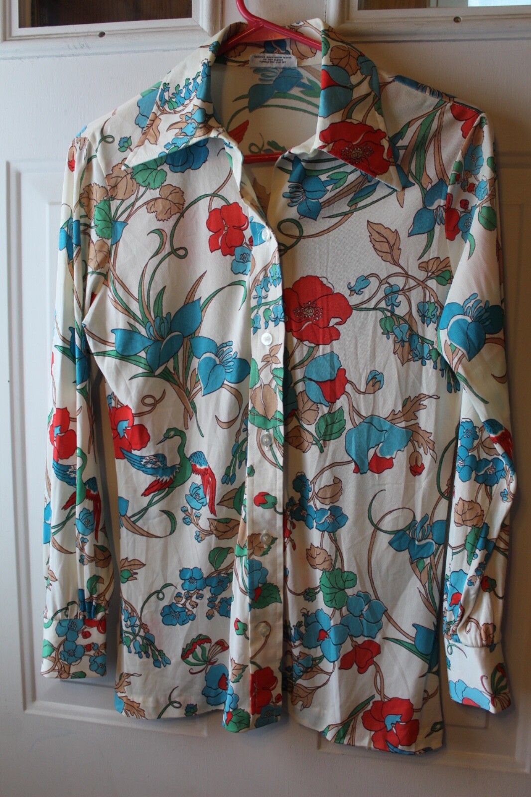 VTG 70’S ALFRED DUNNER POLYESTER DISCO FLORAL SHIRT BLOUSE DAGGER COLLAR TAG 8