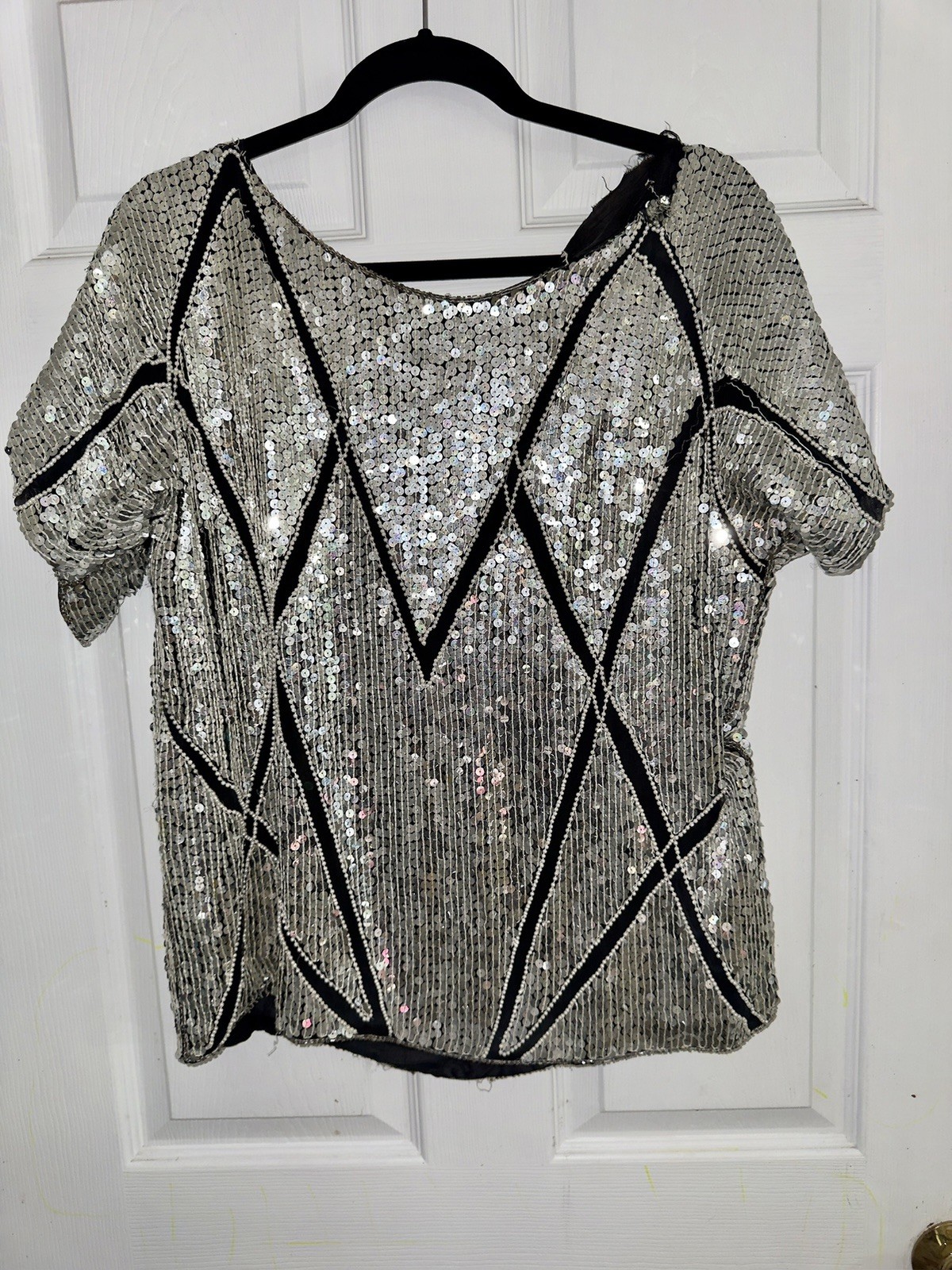 Vintage Joseph Le Bon Silver Sequin Disco Top – Medium (as is)