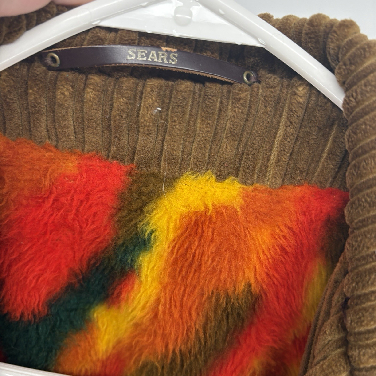 Vintage Sears Double Breasted Corduroy Jacket Belted Mid Length Hippy Women XL