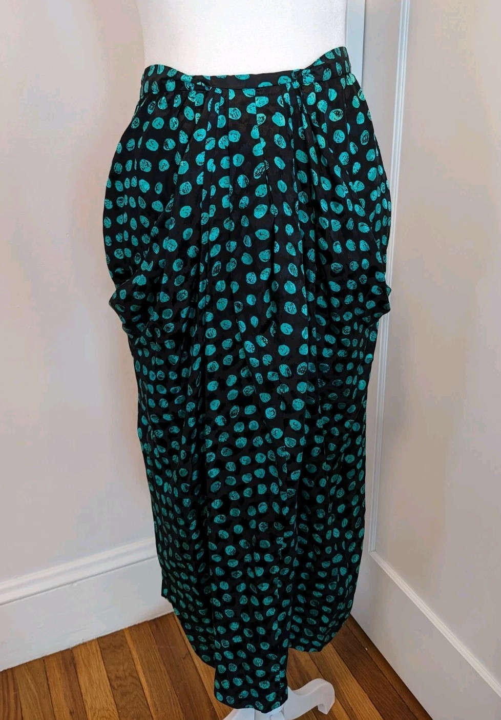 Vintage Carlisle Silk 80s 90s Skirt Green Dot 14 Runs Small See Measurements