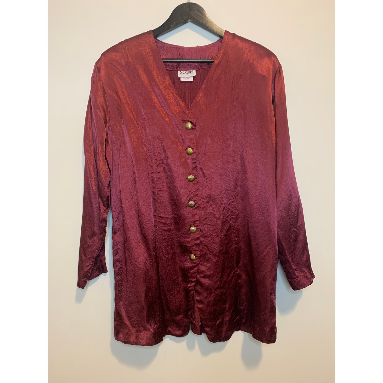 Vintage 80s Sequel Burgundy Button Front Tunic Top S/M