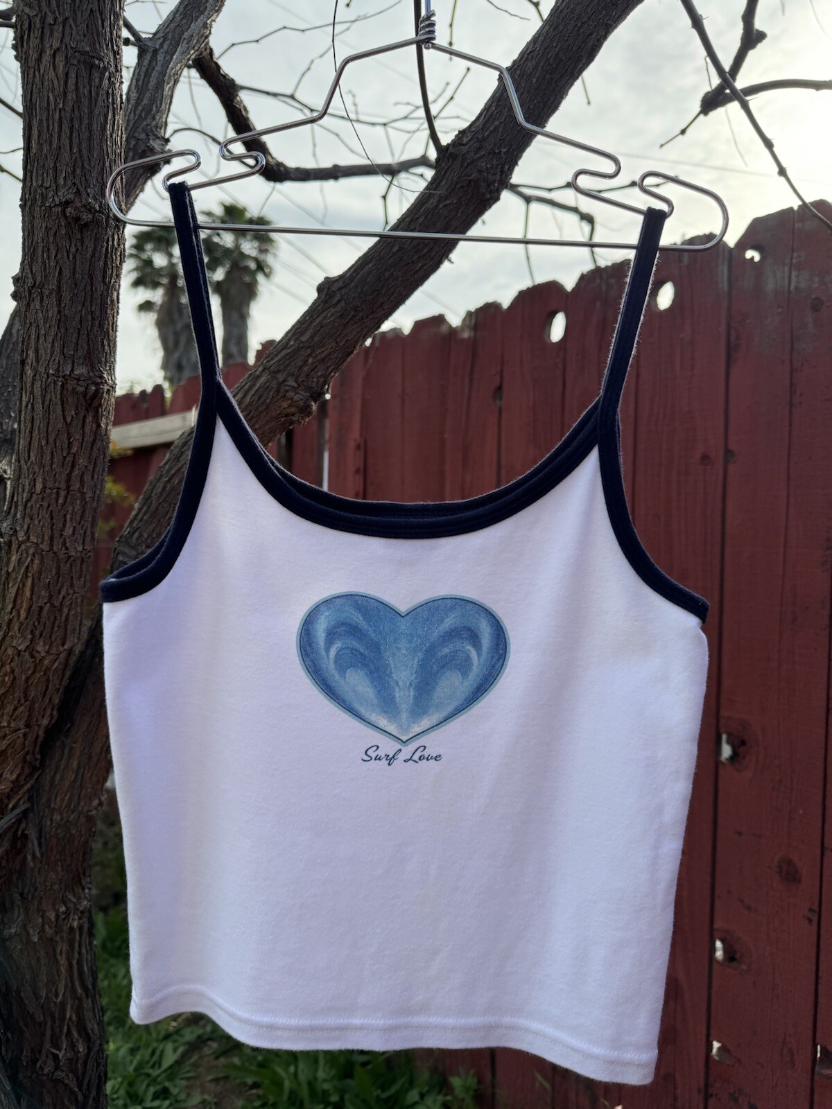Vintage 90s Y2K Surf Love Heart Tank Top Delias Skate Beach Coastal Waves Summer