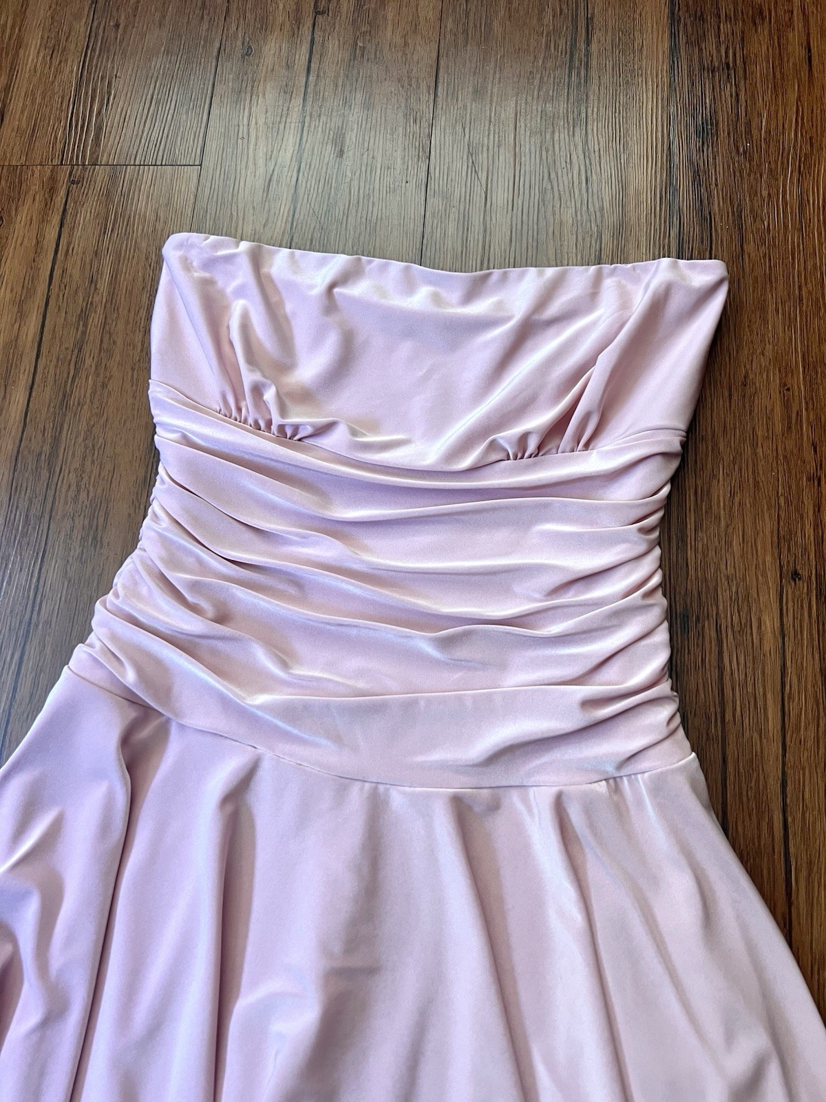 Vintage Y2K Tube Dress Large Pink Ruched Skort Shorts Flare Club Cyber Rave